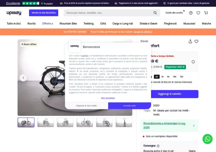Schermata della pagina offerta di Upway Italia