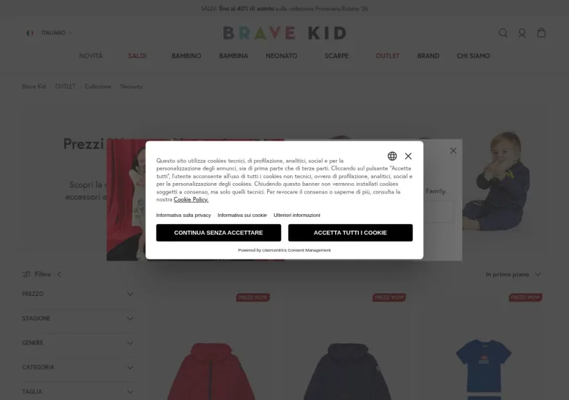 Schermata della pagina offerta di Bravekid