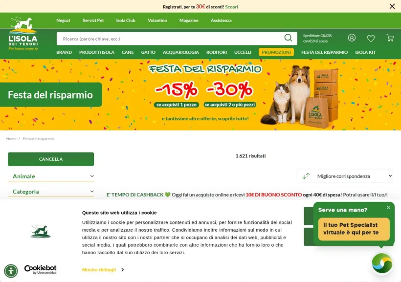 Schermata della pagina offerta di Isola dei Tesori