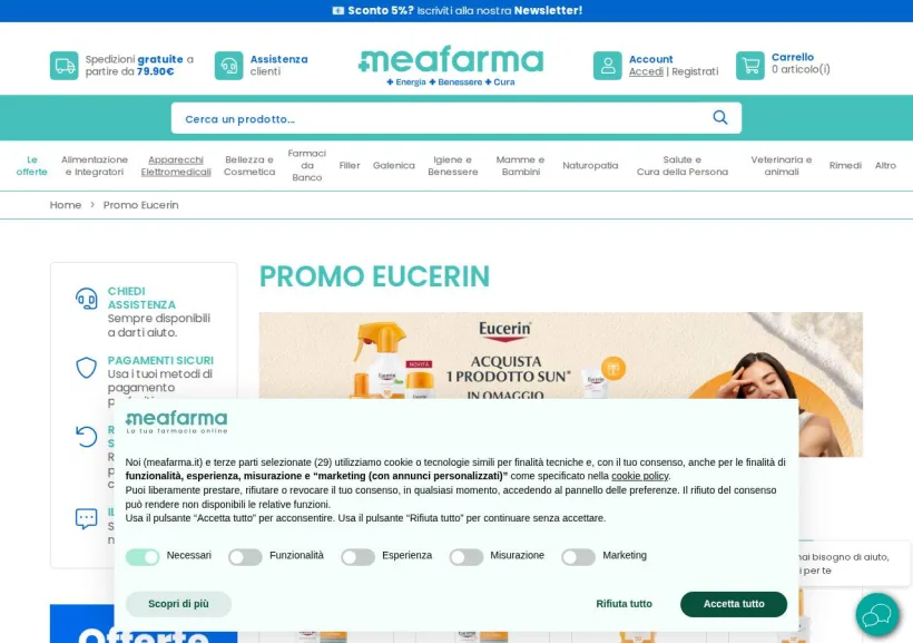 Schermata della pagina offerta di MeaFarma