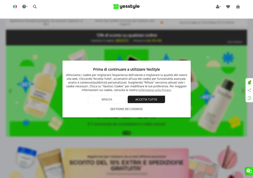 Schermata della pagina offerta di YesStyle