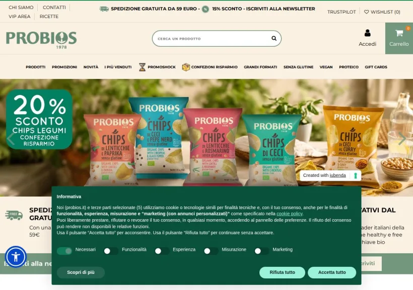 Schermata della pagina offerta di Probios