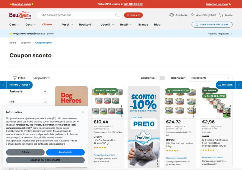 Schermata della pagina offerta di Bauzaar