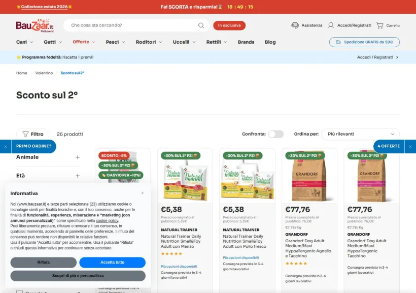 Schermata della pagina offerta di Bauzaar