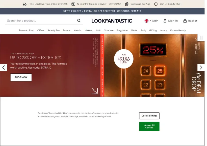 Schermata della pagina offerta di Look Fantastic