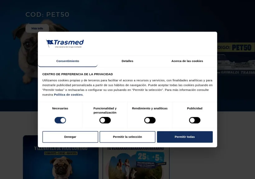 Schermata della pagina offerta di TRASMED