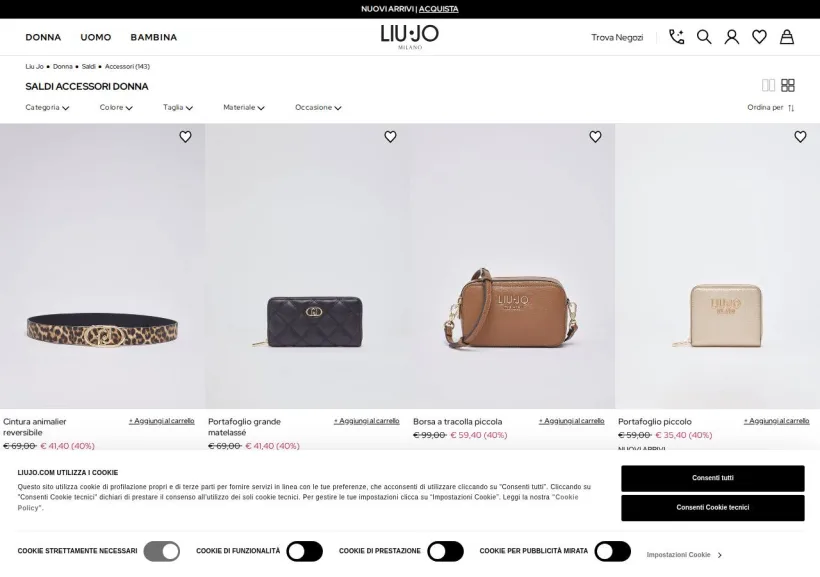 Schermata della pagina offerta di LIU-JO
