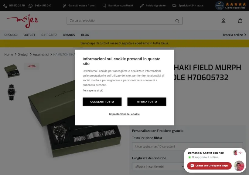 Schermata della pagina offerta di Orologeria Majer