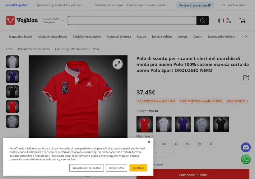 Schermata della pagina offerta di Voghion