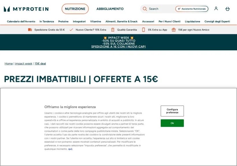 Schermata della pagina offerta di MyProtein