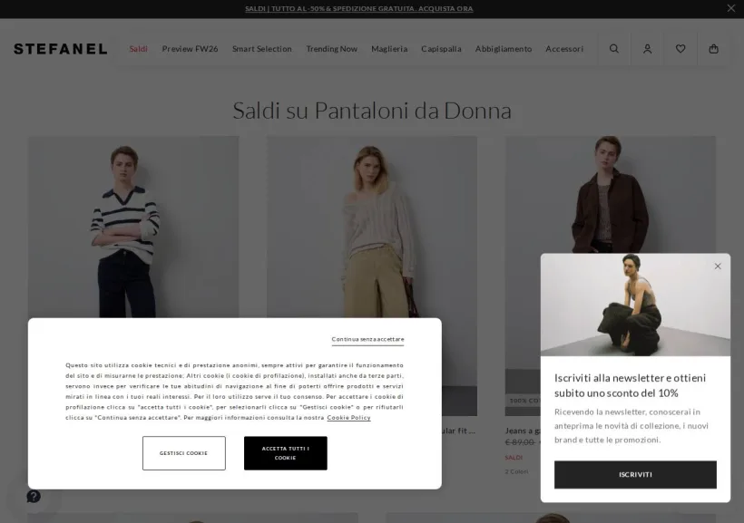 Schermata della pagina offerta di Stefanel