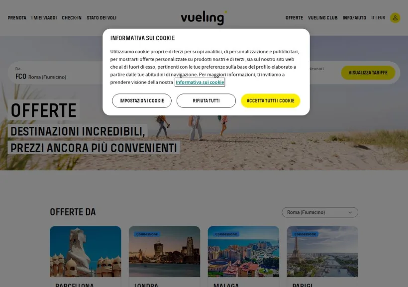 Schermata della pagina offerta di Vueling