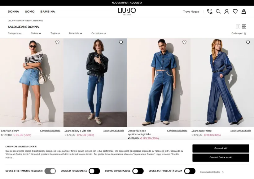 Schermata della pagina offerta di LIU-JO