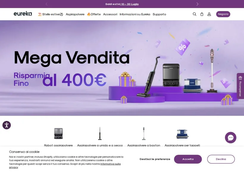Schermata della pagina offerta di Eureka