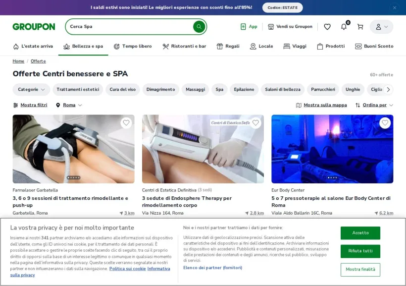 Schermata della pagina offerta di Groupon