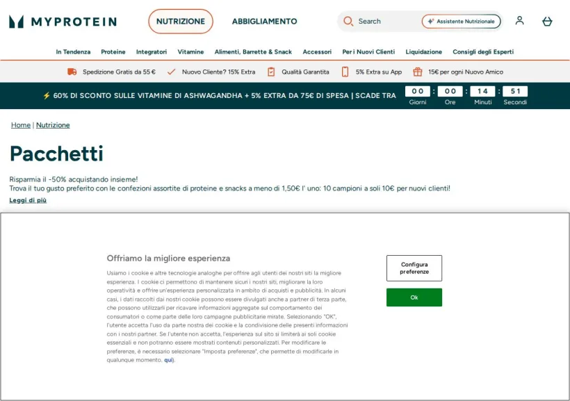 Schermata della pagina offerta di MyProtein