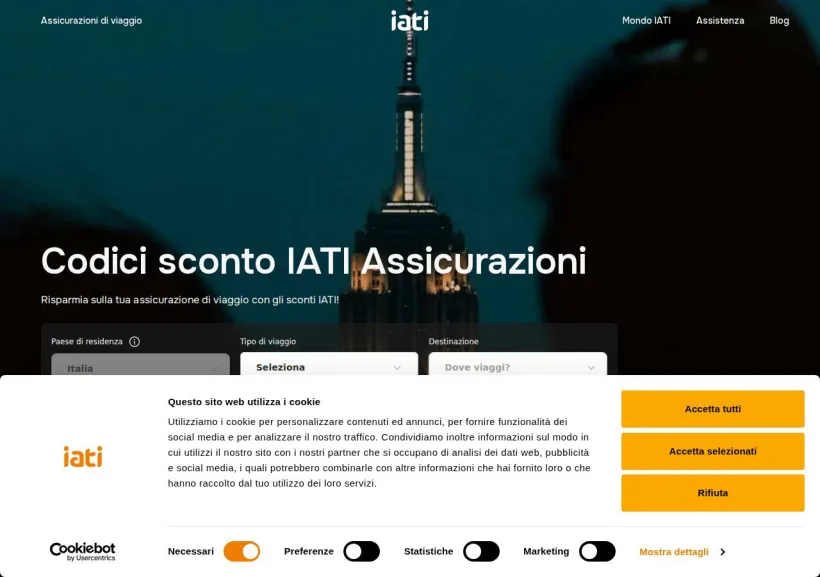 Schermata della pagina offerta di IATI