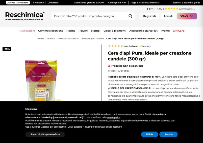 Schermata della pagina offerta di Reschimica