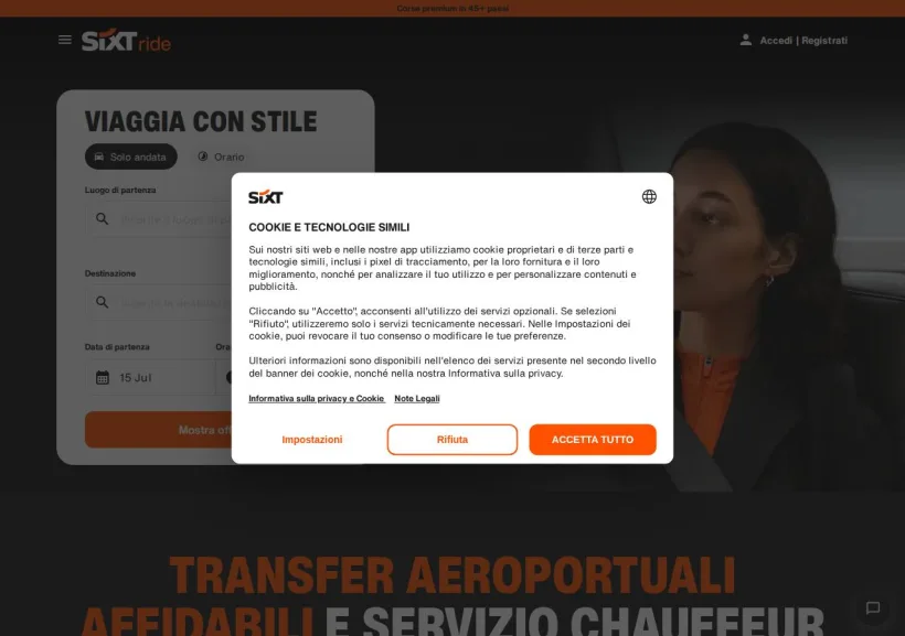 Schermata della pagina offerta di Sixt