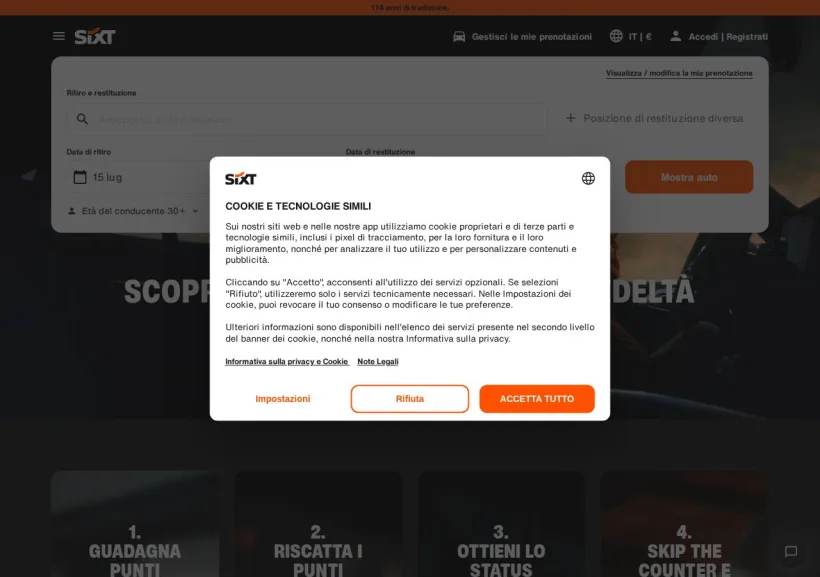 Schermata della pagina offerta di Sixt