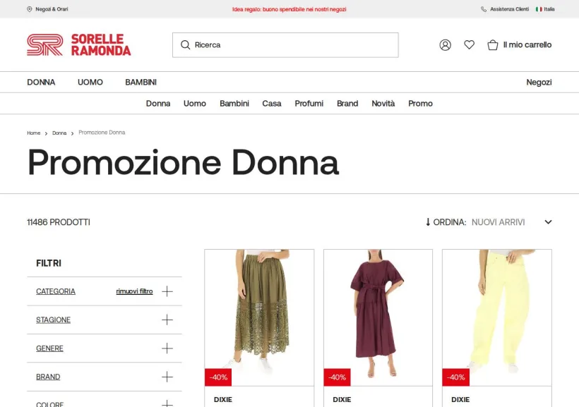 Schermata della pagina offerta di Sorelle Ramonda