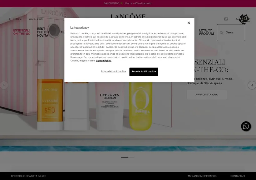 Schermata della pagina offerta di Lancome 