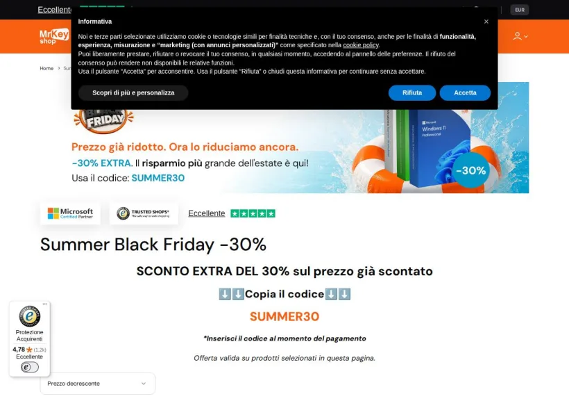 Schermata della pagina offerta di Mr. KeyShop