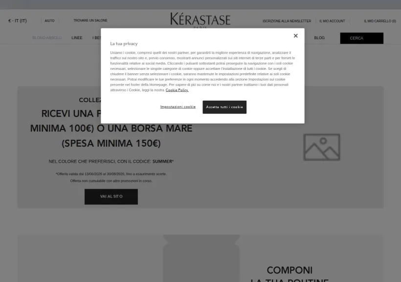 Schermata della pagina offerta di Kérastase