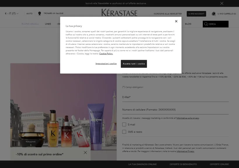 Schermata della pagina offerta di Kérastase