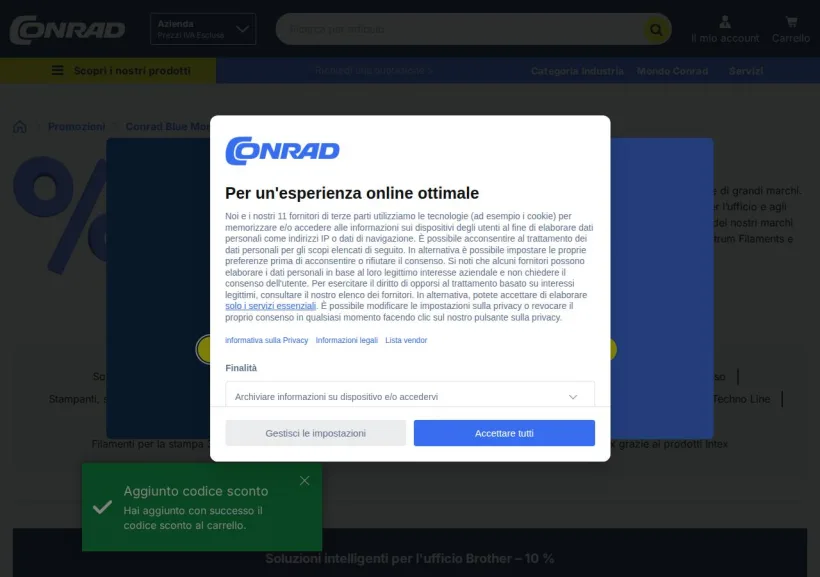 Schermata della pagina offerta di Conrad