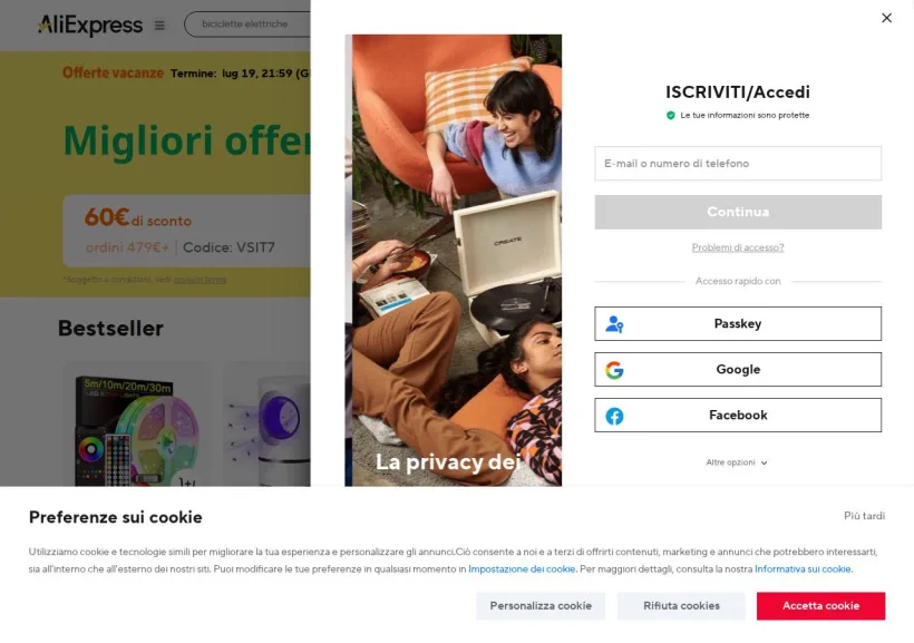 Schermata della pagina offerta di AliExpress