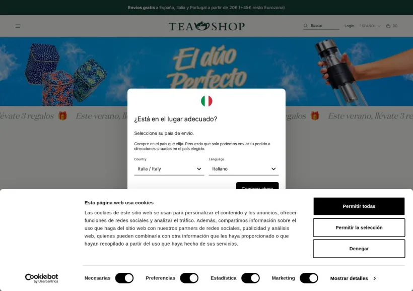 Schermata della pagina offerta di Tea Shop