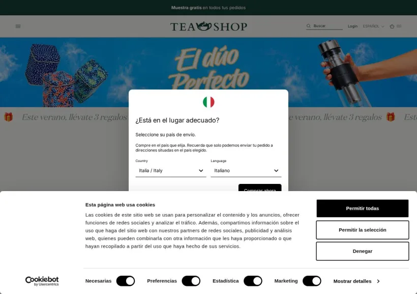Schermata della pagina offerta di Tea Shop