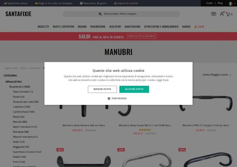 Schermata della pagina offerta di Santafixie