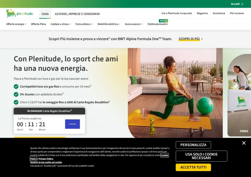 Schermata della pagina offerta di Eni Plenitude