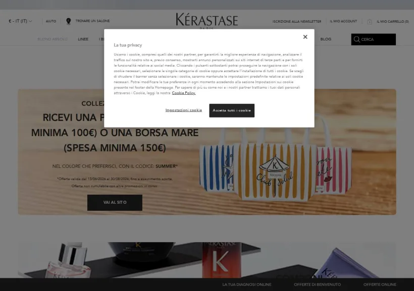 Schermata della pagina offerta di Kérastase