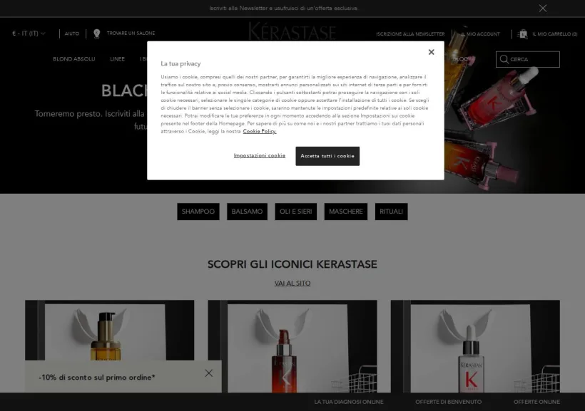 Schermata della pagina offerta di Kérastase