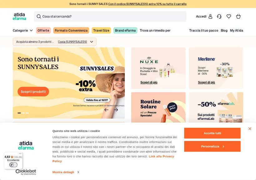 Schermata della pagina offerta di eFarma