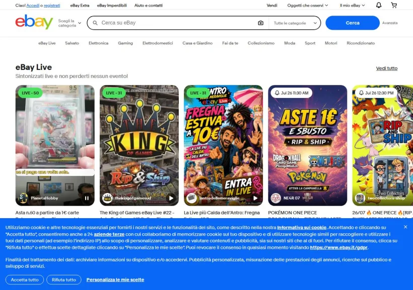 Schermata della pagina offerta di eBay