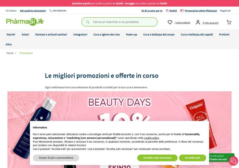 Schermata della pagina offerta di Pharmasi