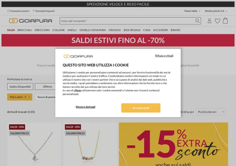 Schermata della pagina offerta di GioiaPura