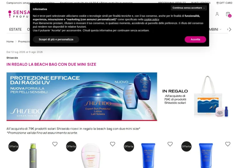Schermata della pagina offerta di SensationProfumerie