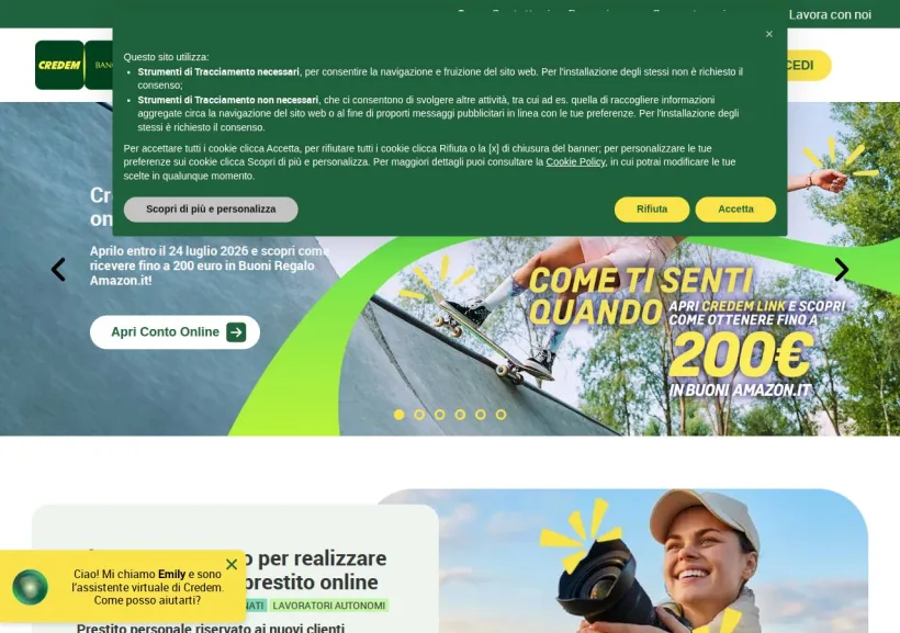 Schermata della pagina offerta di Credem