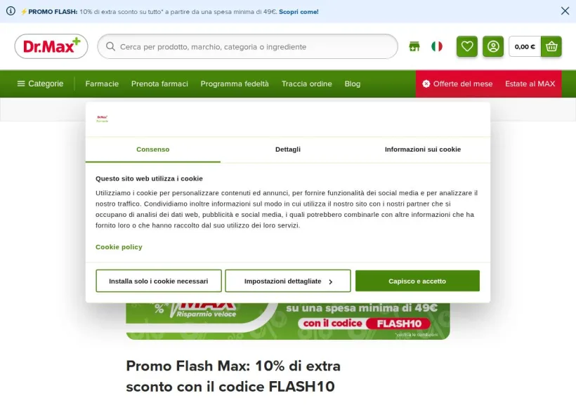 Schermata della pagina offerta di Drmax
