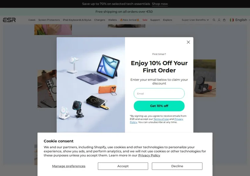 Schermata della pagina offerta di ESR Tech (EU)
