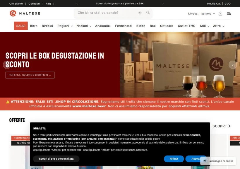 Schermata della pagina offerta di Maltese