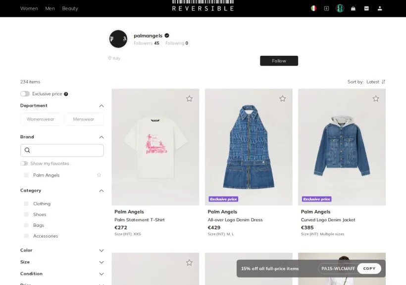 Schermata della pagina offerta di Reversible