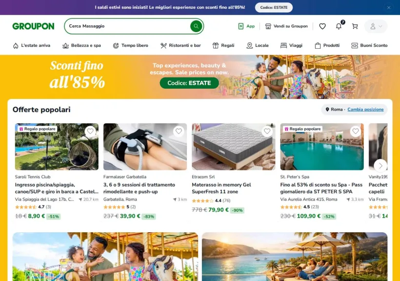 Schermata della pagina offerta di Groupon