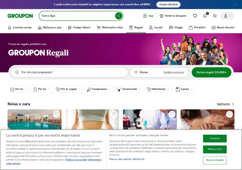 Schermata della pagina offerta di Groupon