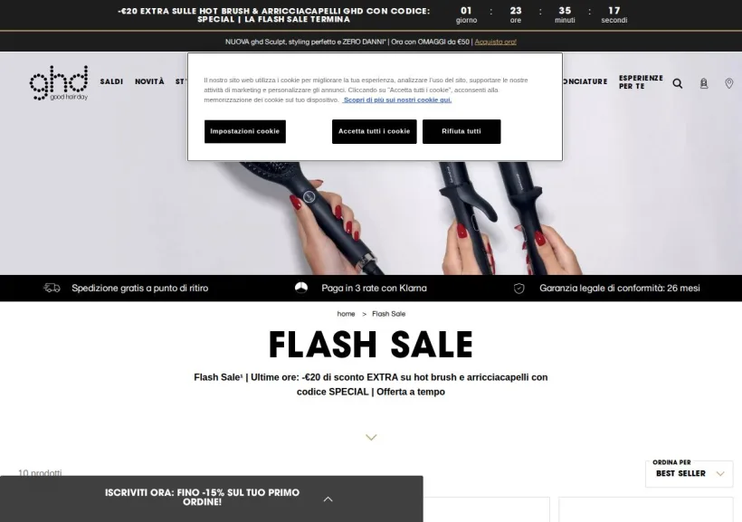 Schermata della pagina offerta di GHD